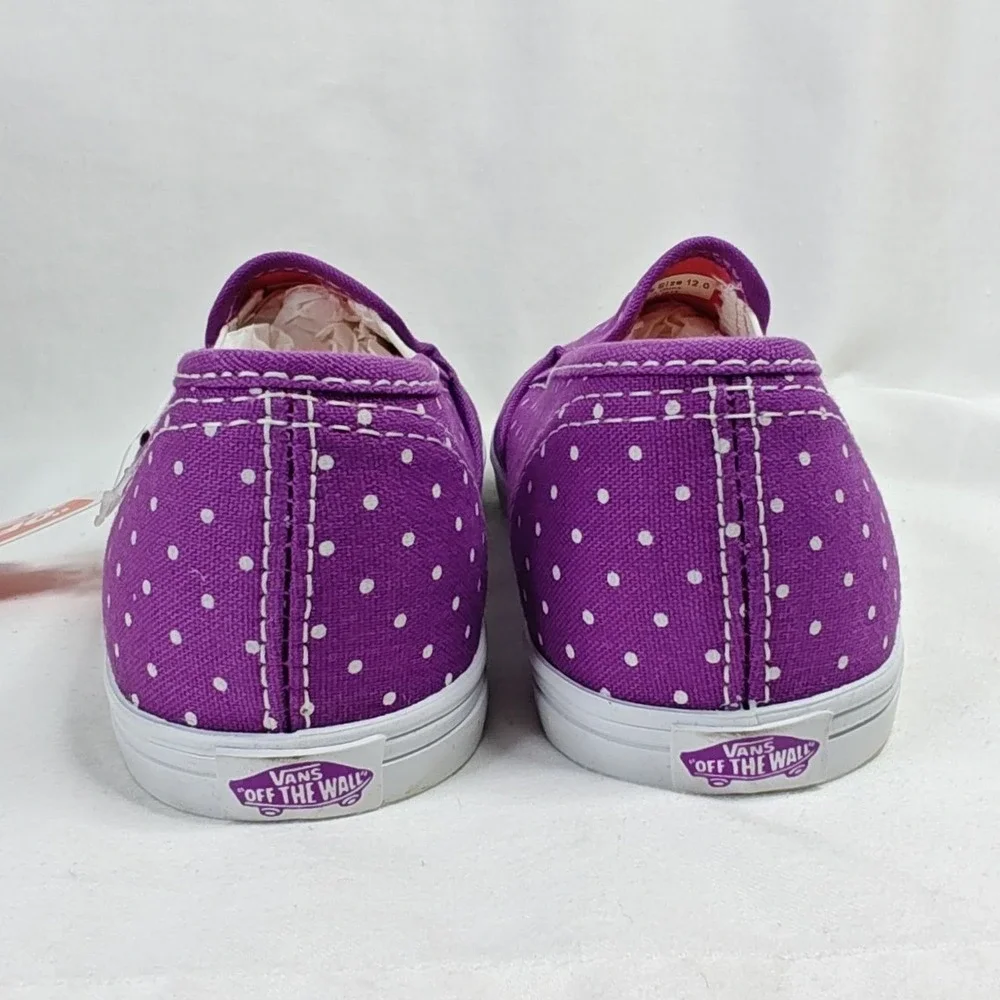 Vans Slip-On Lo Pro Dahlia Purple Micro White Dots Sneakers Size 12 Kids New